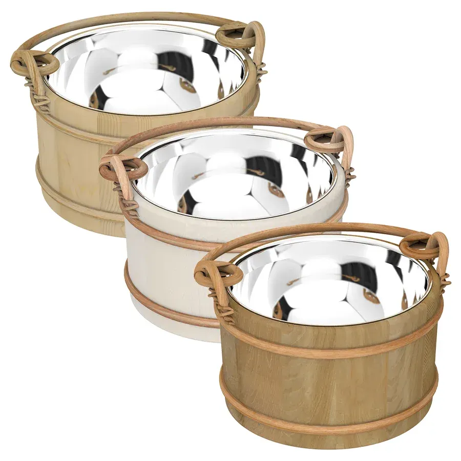 SAWO Wooden Pail Rattan with Stainless Steel Insert 5 L